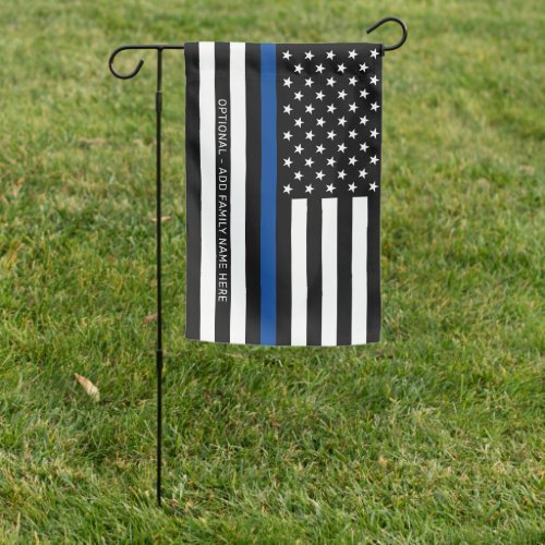 Thin Blue Line with Optional Text in white Garden Flag
