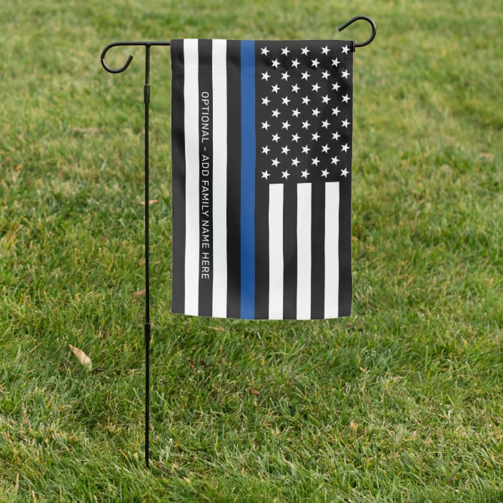 Thin Blue Line with Optional Text in white Garden Flag | Zazzle.com