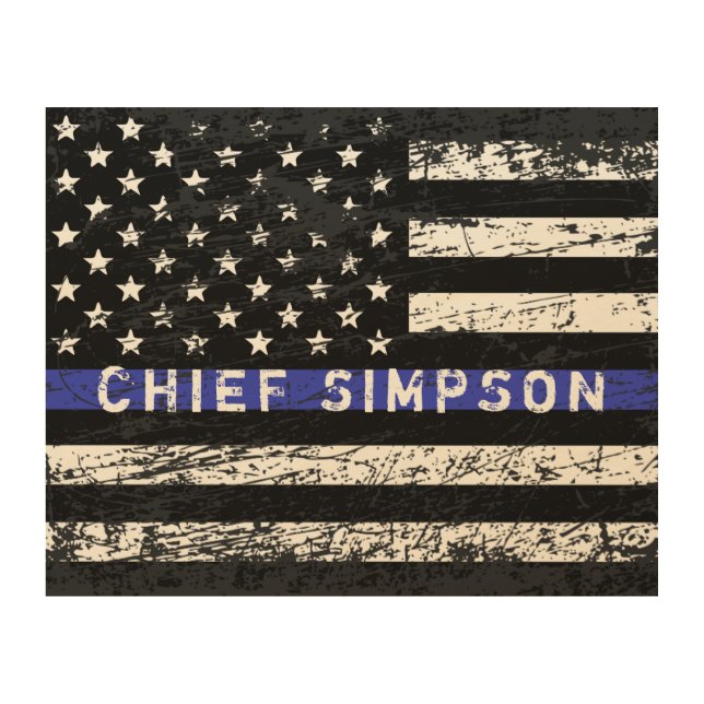 Thin Blue Line Wood Wall Art (Front)
