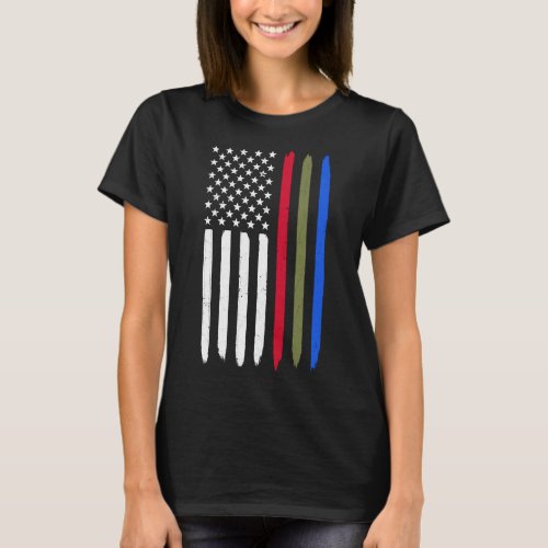 Thin Blue Red Green Line American Flag Police Mili T_Shirt