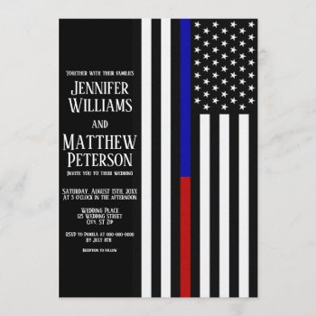 Thin Blue/red Line Flag Wedding Invitation by ThinBlueLineDesign at Zazzle