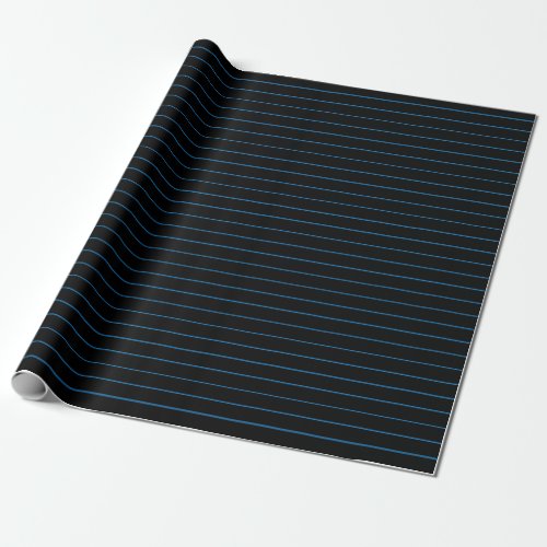 Thin Blue Stripes on Black Party or Christmas Wrapping Paper