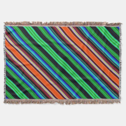 Thin Colorful Diagonal Stripes _ 1 Throw Blanket