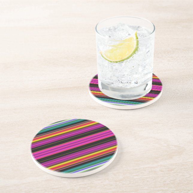 Thin Colorful Stripes - 2 Drink Coaster (Side)
