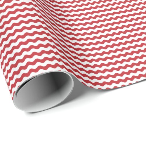 Thin Dark Red and White Waves Wrapping Paper