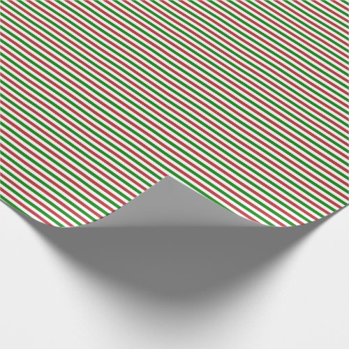 Thin Dark Red Green and White Stripes Wrapping Paper
