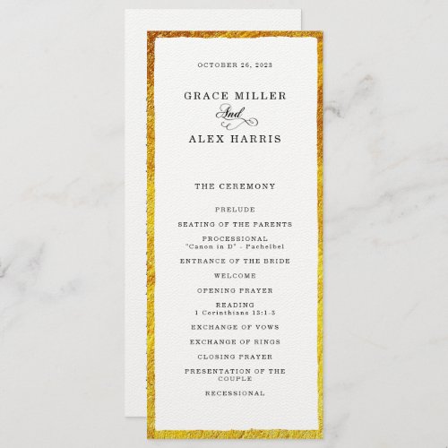 Thin faux gold border wedding program