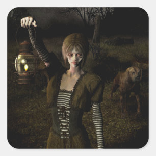 Thin female carrying lamp square sticker