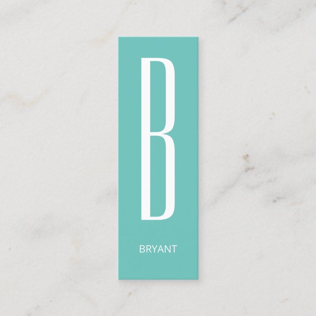 Thin giant monogram cover cyan mini business card (Front)