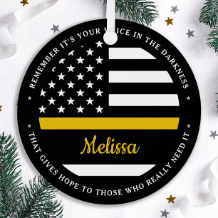 Thin Gold Line 911 Dispatcher Christmas Metal Ornament