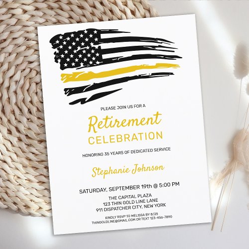 Thin Gold Line 911 Dispatcher Retirement Party Announcement Postcard