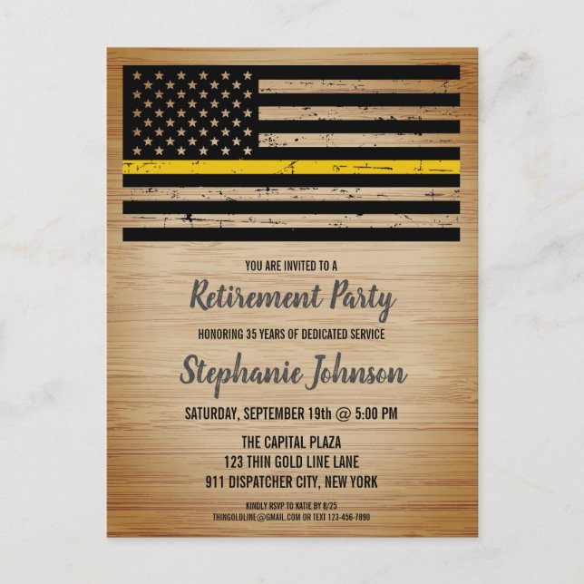 Thin Gold Line 911 Police Dispatcher Retirement  Announcement Postcard (Front)