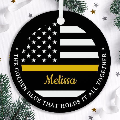 Thin Gold Line Custom Golden Glue 911 Dispatcher  Metal Ornament