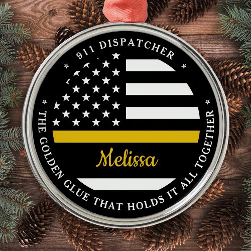 Thin Gold Line Custom Golden Glue 911 Dispatcher  Metal Ornament