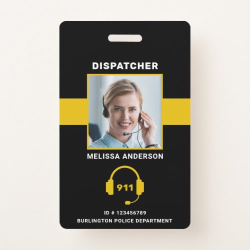 Thin Gold Line Custom Photo 911 Dispatcher ID Card Badge