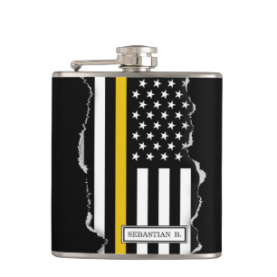 Thin Gold Line Dispatch USA Flag Torn Out Look Flask