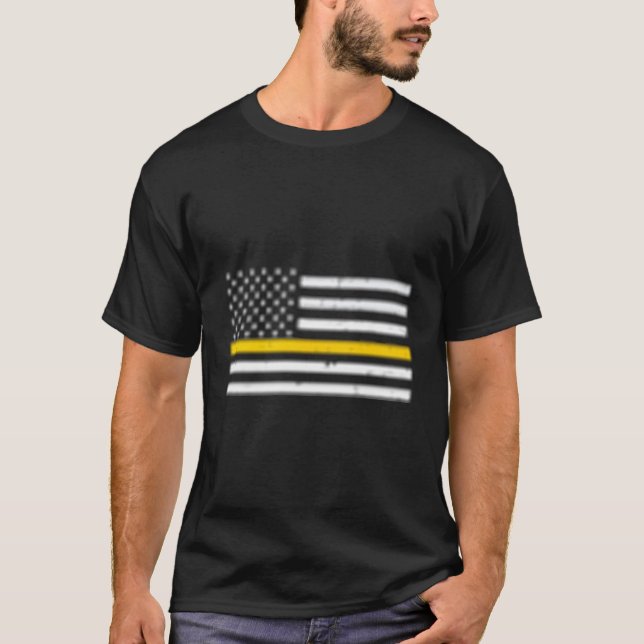 Thin Gold Line Flag For 911 Dispatchers T-Shirt (Front)