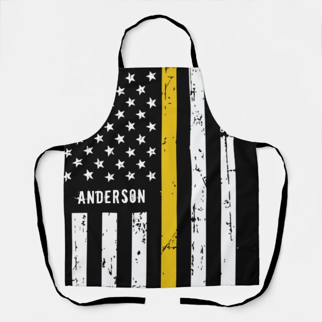 Thin Gold Line Flag Personalized 911 Dispatcher Apron (Front)