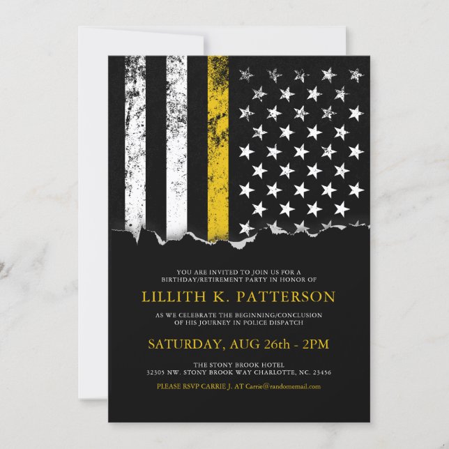 Thin Gold Line Flag Police Dispatch Party|Event Invitation (Front)