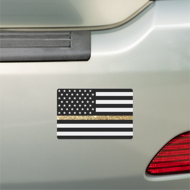 Thin Gold Line Glitter Flag Car Magnet (In Situ)
