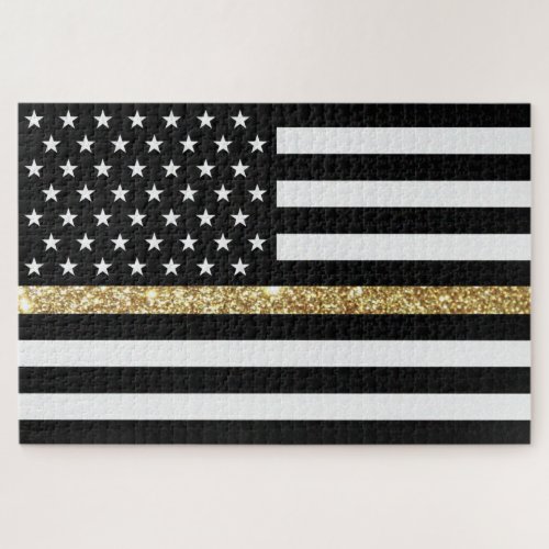 Thin Gold Line Glitter Flag Jigsaw Puzzle