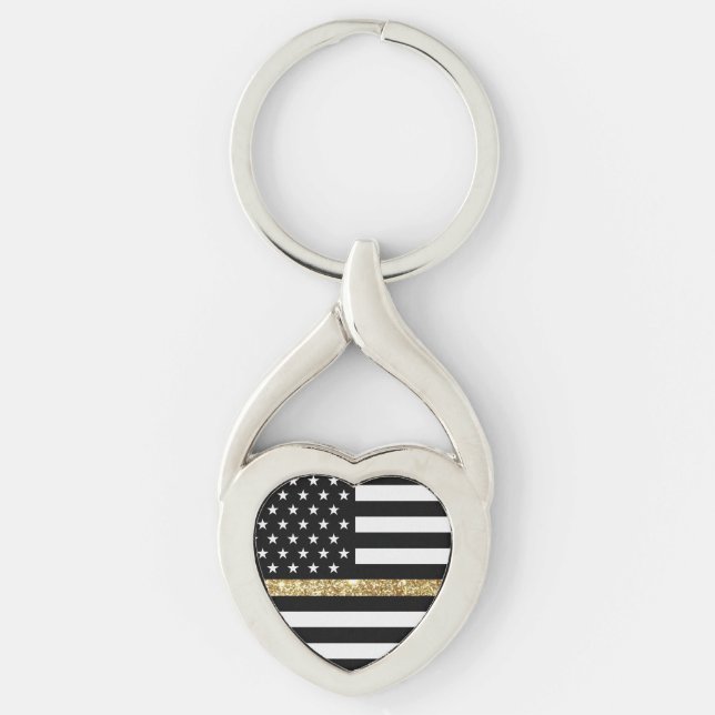 Thin Gold Line Glitter Flag Keychain (Front)