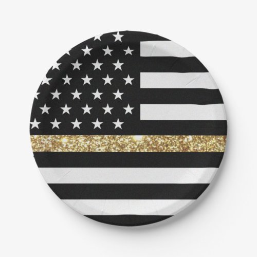 Thin Gold Line Glitter Flag Paper Plates