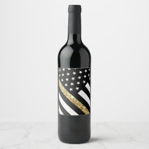 Thin Gold Line Glitter Flag Wine Label