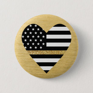 Thin Gold Line Glitter Heart Button