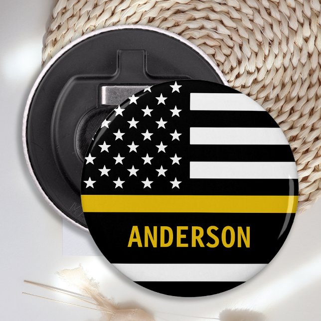 Thin Gold Line Modern Personalized 911 Dispatcher Bottle Opener (Creator Uploaded)