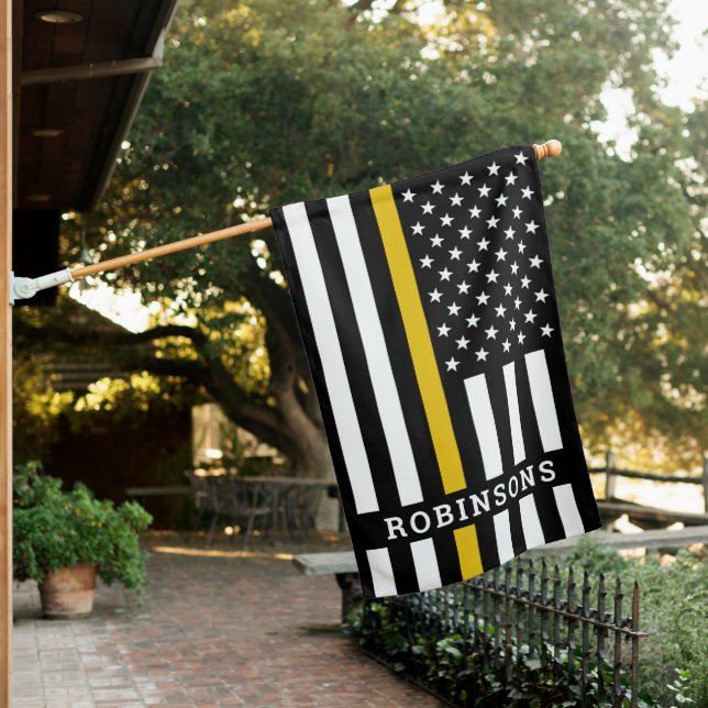Thin Gold Line Personalized 911 Dispatcher House Flag (In SItu)