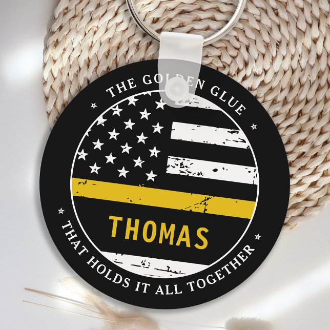 Thin Gold Line Personalized 911 Dispatcher Keychain (Creator Uploaded)