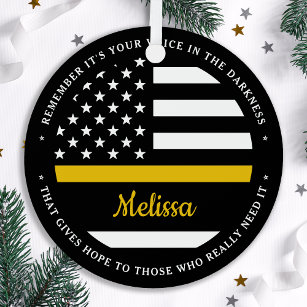 Thin Gold Line Personalized 911 Dispatcher Metal Ornament