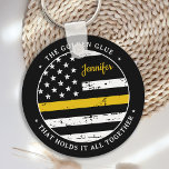 Thin Gold Line Personalized Dispatcher Keychain<br><div class="desc">The Golden Glue That Holds It All Together. Personalized Thin Gold Line Keychain for 911 dispatchers and police dispatchers. Personalize this dispatcher keychain with name. This personalized dispatcher gift is perfect for police dispatcher appreciation, 911 dispatcher thank you gifts, and dispatcher retirement gifts or party favors. Order these dispatchers gifts...</div>