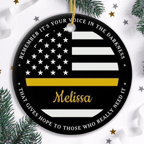 Thin Gold Line Personalized Flag 911 Dispatcher Ceramic Ornament