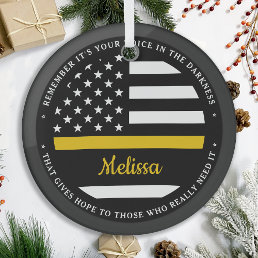 Thin Gold Line Personalized Flag 911 Dispatcher Glass Ornament