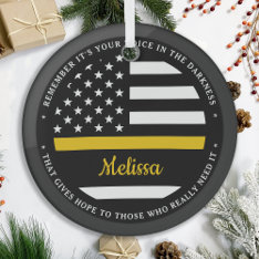 Thin Gold Line Personalized Flag 911 Dispatcher Glass Ornament at Zazzle