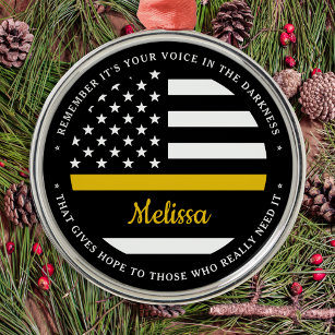 Thin Gold Line Personalized Flag 911 Dispatcher Metal Ornament