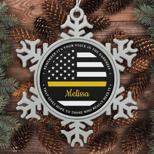Thin Gold Line Personalized Flag 911 Dispatcher Snowflake Pewter Christmas Ornament