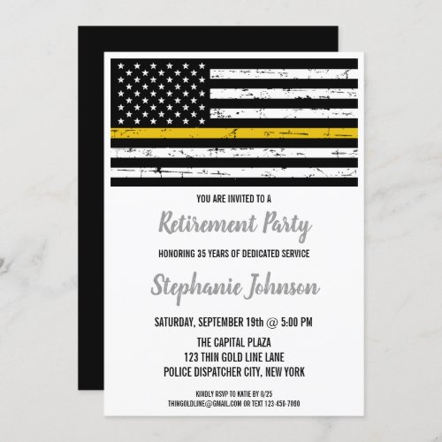 Thin Gold Line Police Dispatcher Retirement Party Invitation