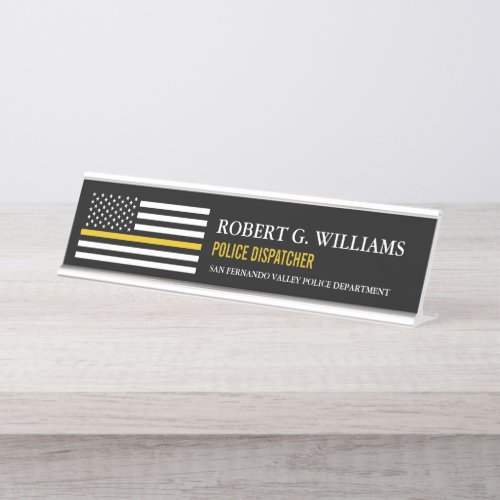 Thin Gold Line Police Flag  Dispatcher Customized Desk Name Plate