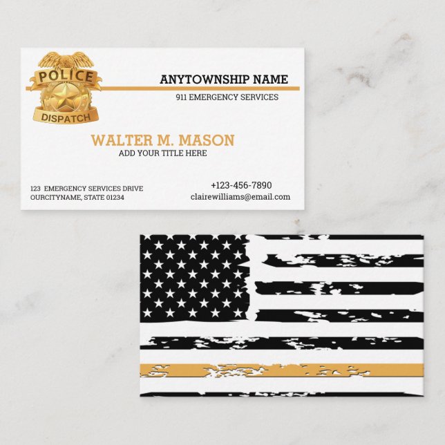 Thin Golden Line 911 Dispatch Custom  Business Card (Front/Back)