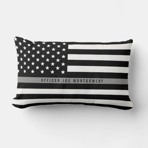 Thin Gray Line American Flag Add Name Lumbar Pillow
