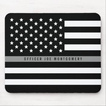 Thin Gray Line American Flag Add Name Mouse Pad by ilovedigis at Zazzle