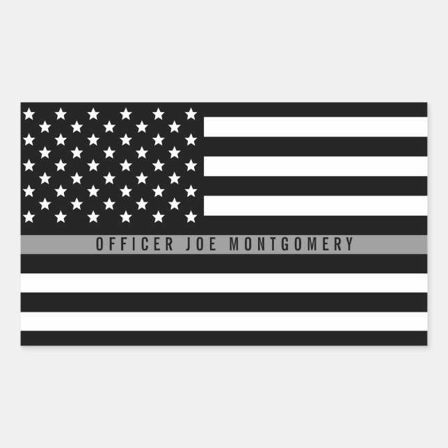 Thin Gray Line American Flag Add Name Rectangular Sticker (Front)