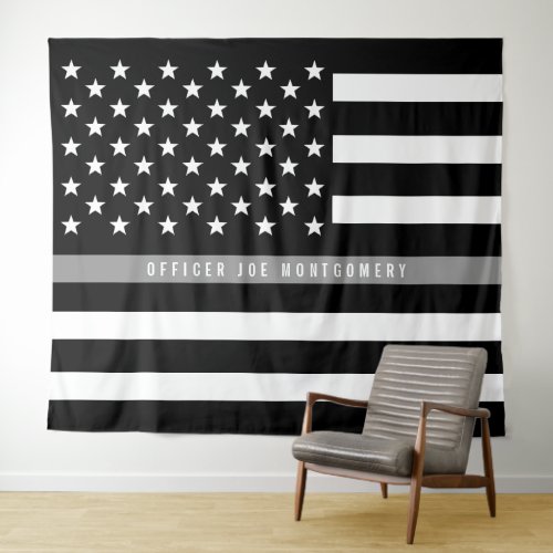Thin Gray Line American Flag Correction Retirement Tapestry