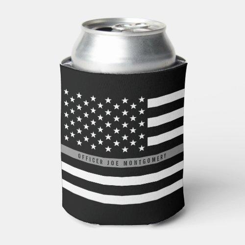 Thin Gray Line American Flag Monogram Can Cooler