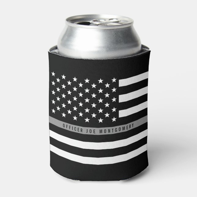Thin Gray Line American Flag Monogram Can Cooler (Can Front)