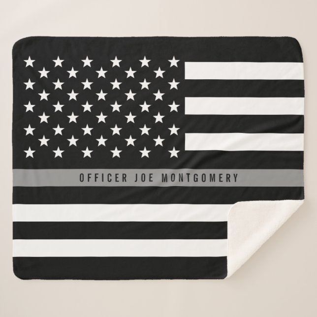 Thin Gray Line American Flag Monogram Med. Sherpa Blanket (Front (Horizontal))