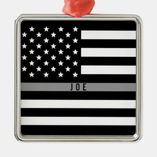Thin Gray Line American Flag Monogram Metal Ornament